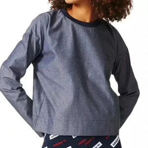 Adidas Tokyo Top Women Medium Pullover Textured Boxy Relaxed Cropped Casual Blue